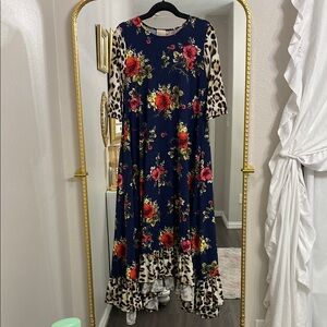 Floral and Leopard Print Maxi Dress